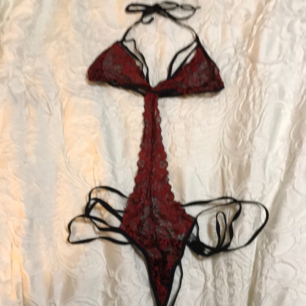 Rene Rofe one piece red lace lingerie set!
